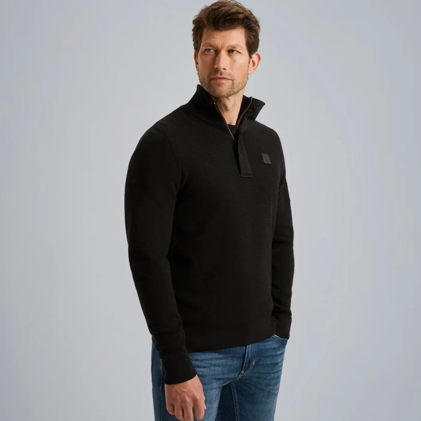 Half zip collar cotton knit
