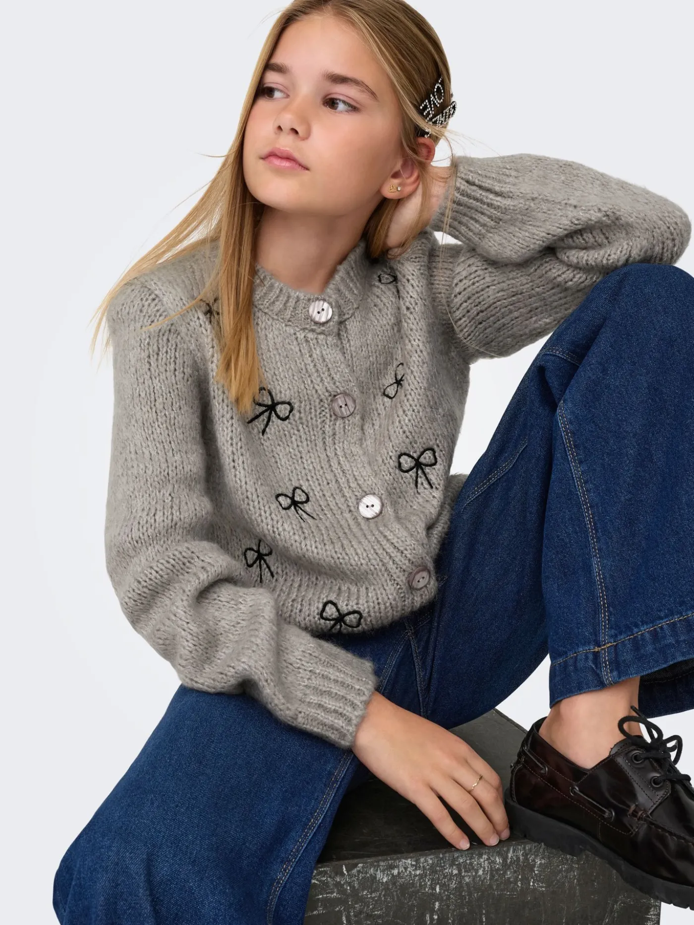 KOGCODY L/S O-NECK BOW CARDIGAN KNT