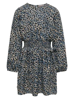 KOGLINO L/S SMOCK DRESS PTM - Blue Mirage/ANIMAL C