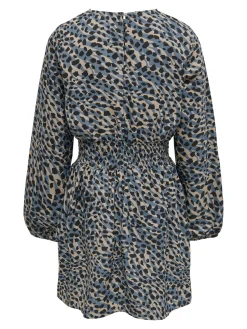 KOGLINO L/S SMOCK DRESS PTM - Blue Mirage/ANIMAL C