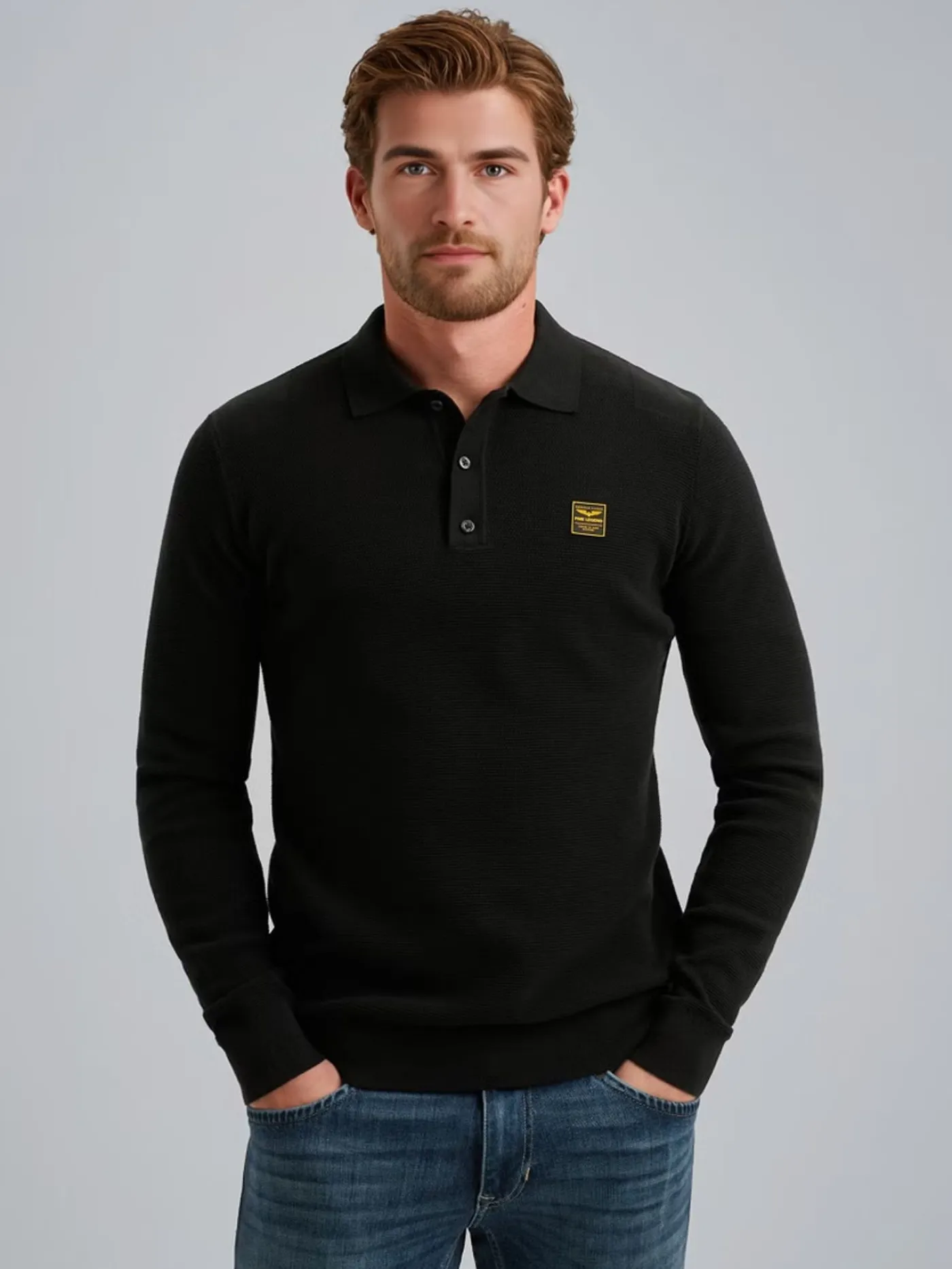 Long sleeve polo structure knit