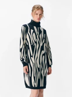 OBJRAY L/S KNIT ROLLNECK DRESS AOP