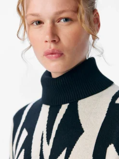 OBJRAY L/S KNIT ROLLNECK DRESS AOP