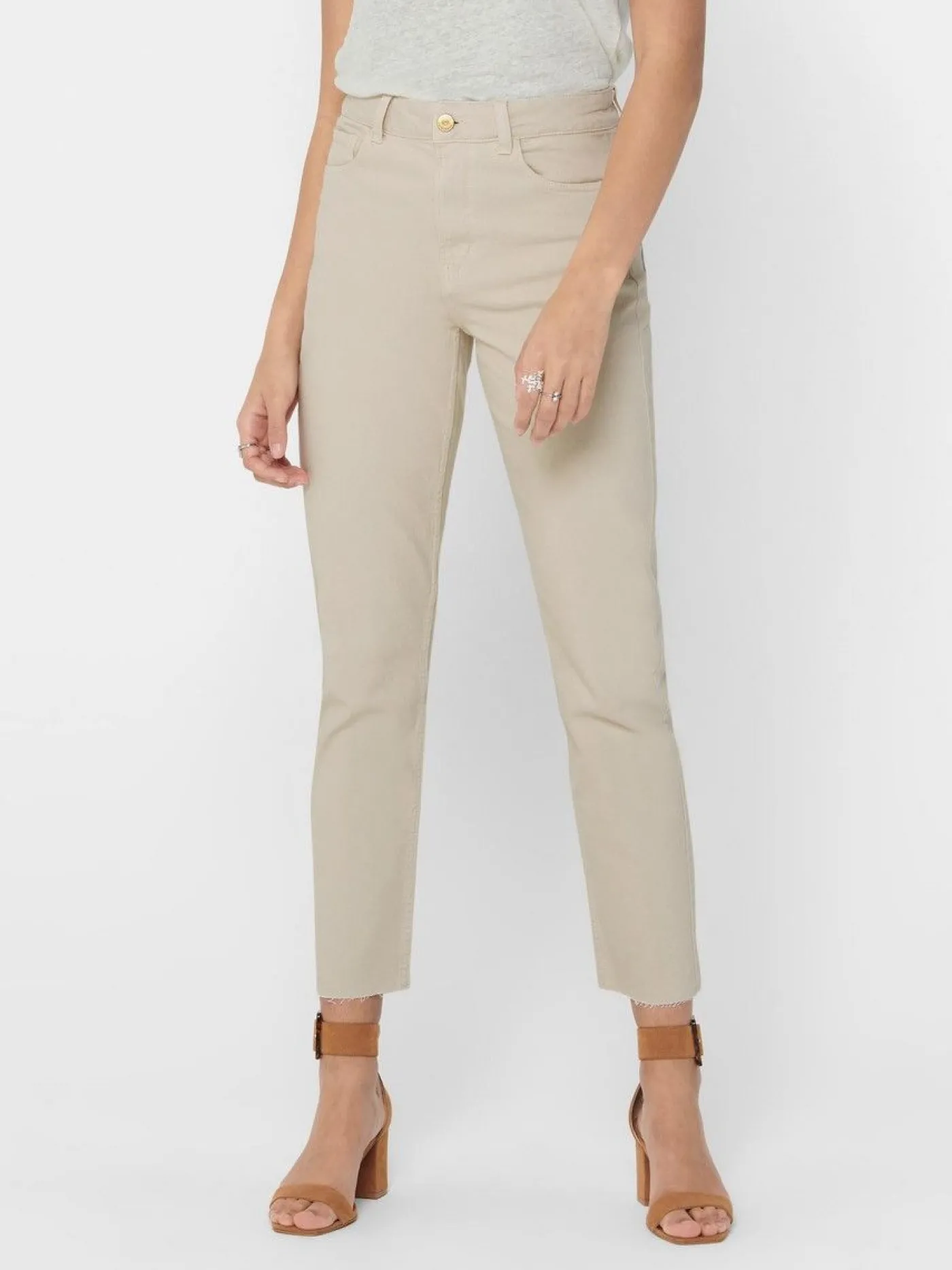 ONLEMILY HW ST RAW CRPANK DNM COL N - Ecru