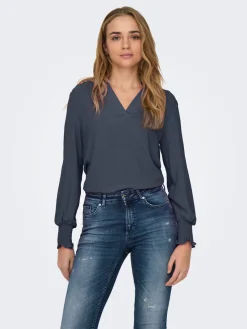 ONLMETTE V-NECK LS SMOCK TOP NOOS W