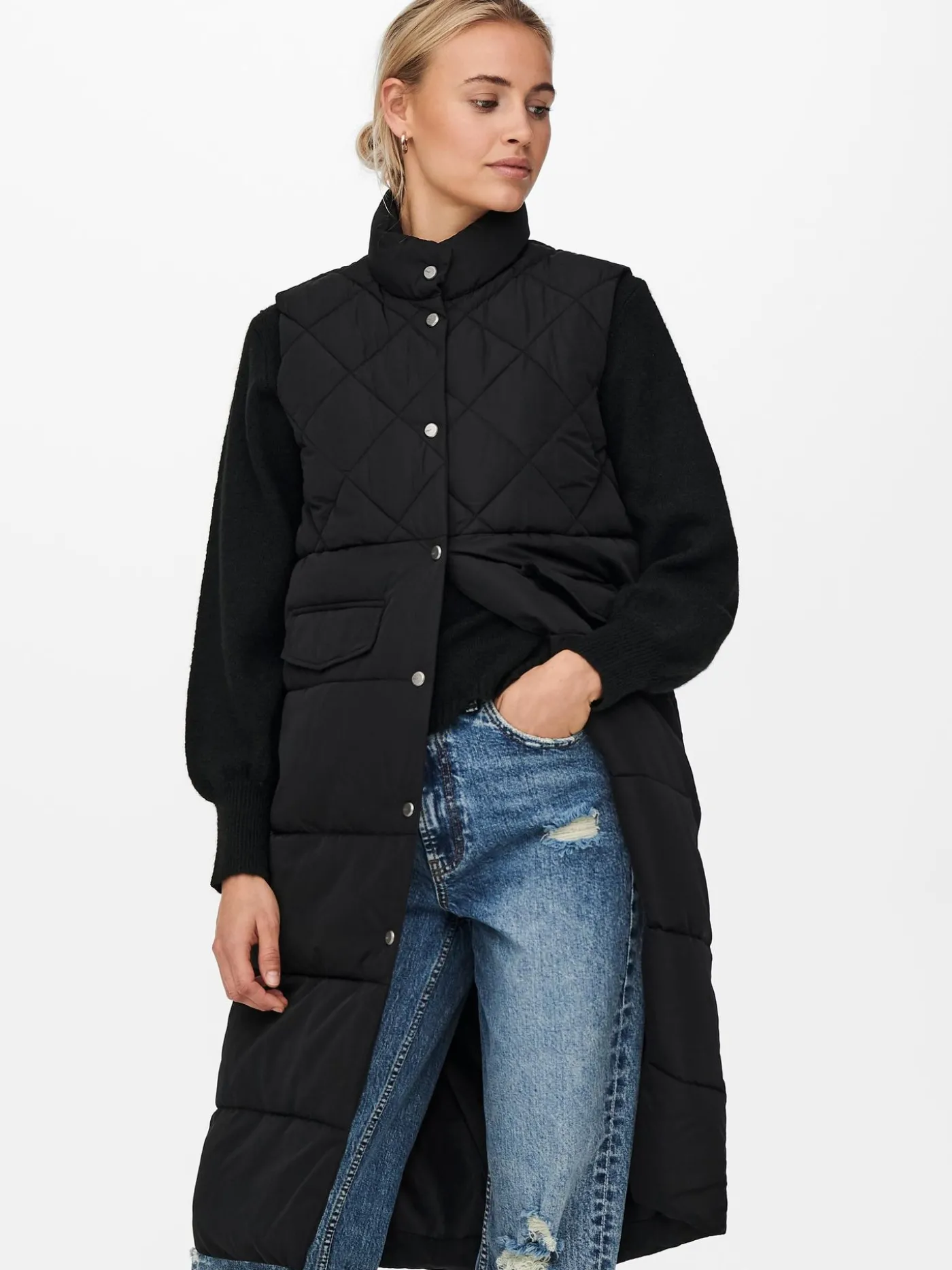 ONLSTACY QUILTED LONG WAISTCOAT OTW - Black