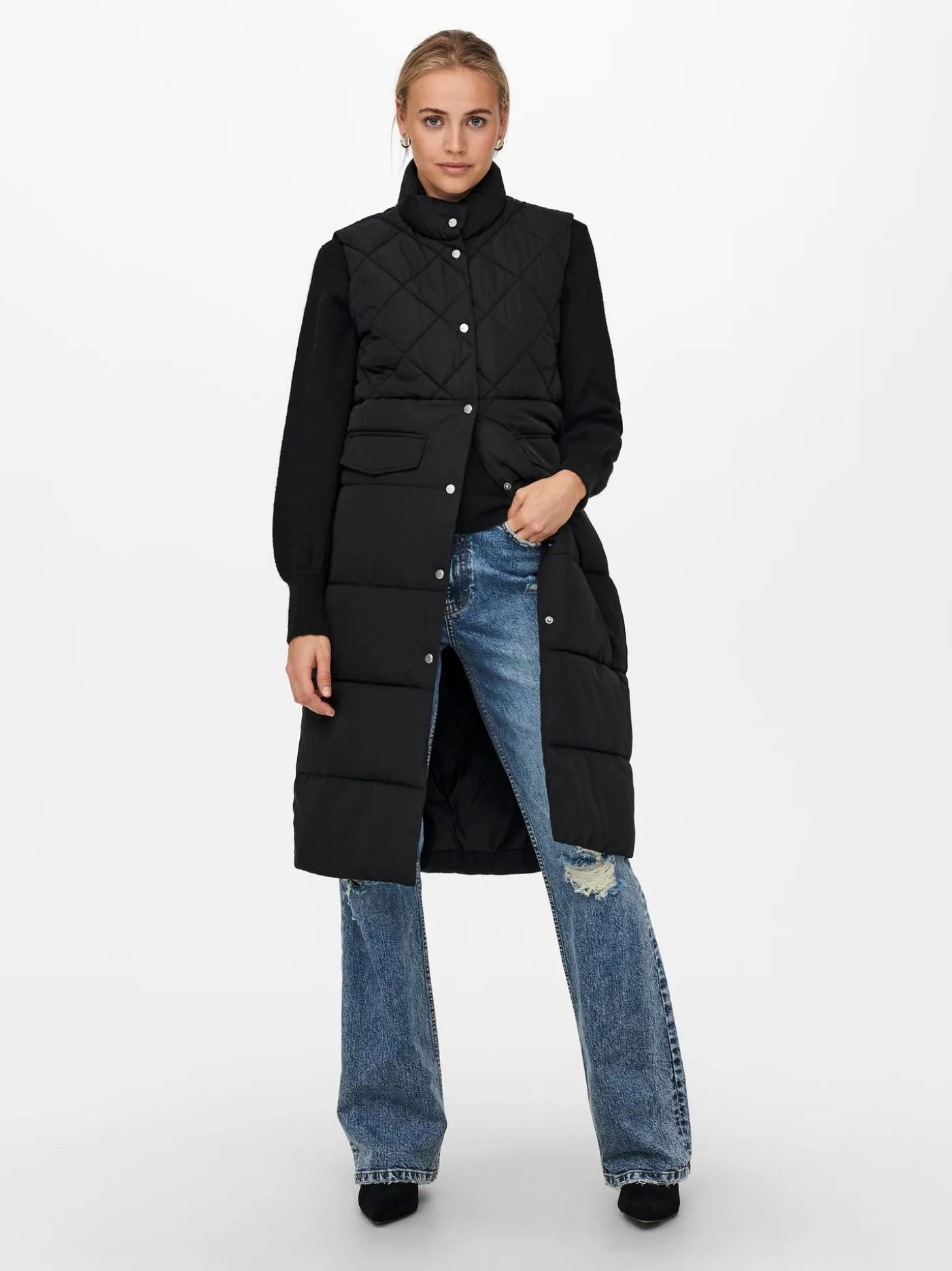 ONLSTACY QUILTED LONG WAISTCOAT OTW - Black