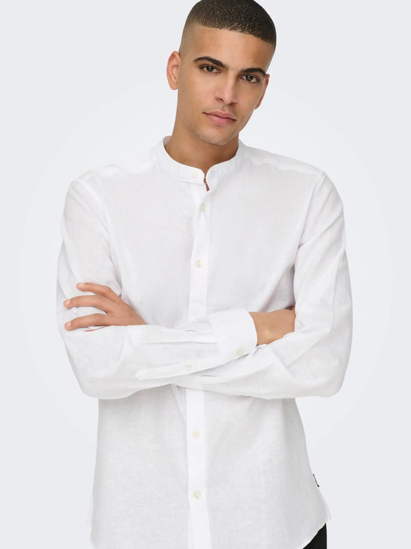 ONSCAIDEN LS SOLID LINEN MAO SHIRT