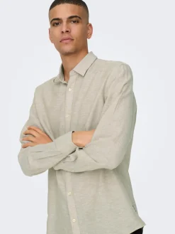 ONSCAIDEN LS SOLID LINEN MAO SHIRT