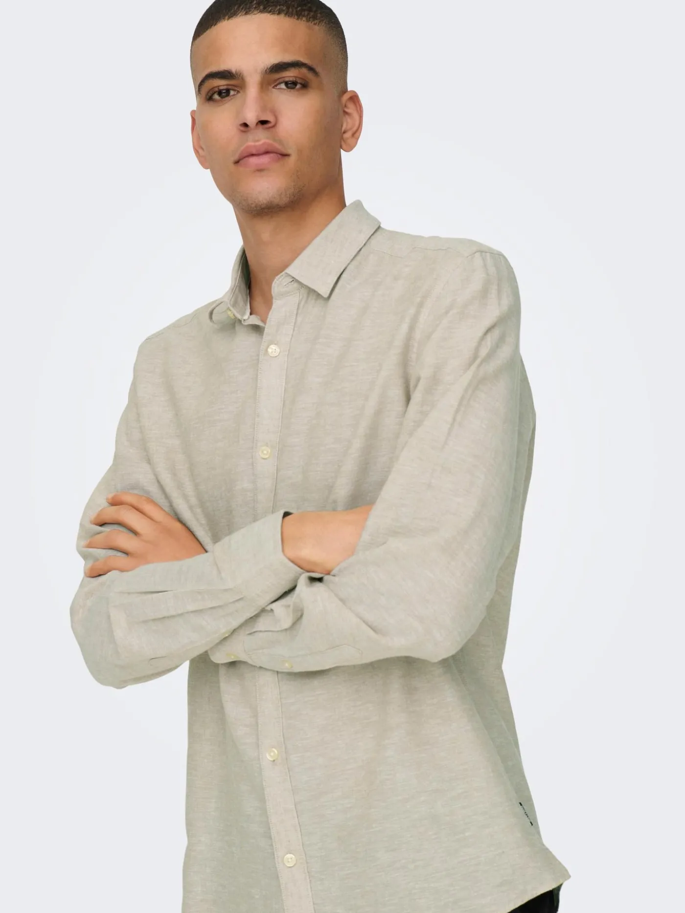 ONSCAIDEN LS SOLID LINEN MAO SHIRT