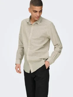 ONSCAIDEN LS SOLID LINEN MAO SHIRT