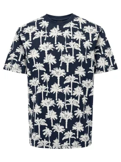 ONSKYLEN REG LINEN PALM AOP SS TEE