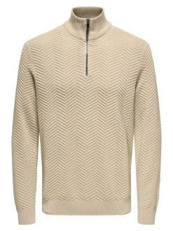 ONSMACE REG HERRINGBONE HALF ZIP KN