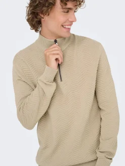 ONSMACE REG HERRINGBONE HALF ZIP KN