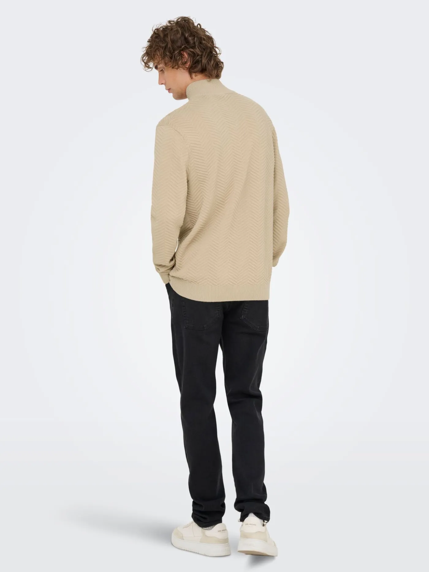 ONSMACE REG HERRINGBONE HALF ZIP KN