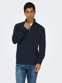 ONSMACE REG HERRINGBONE HALF ZIP KN