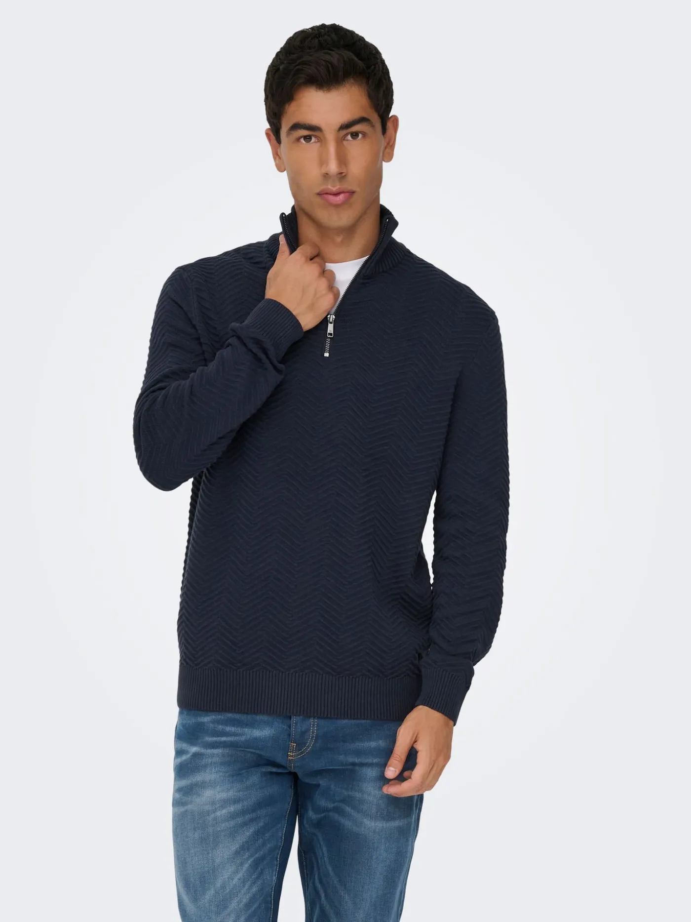 ONSMACE REG HERRINGBONE HALF ZIP KN