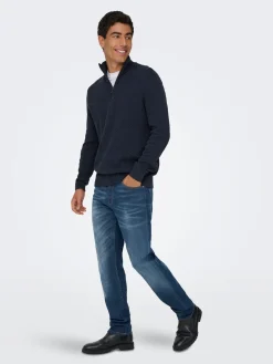 ONSMACE REG HERRINGBONE HALF ZIP KN