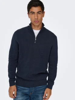 ONSMACE REG HERRINGBONE HALF ZIP KN