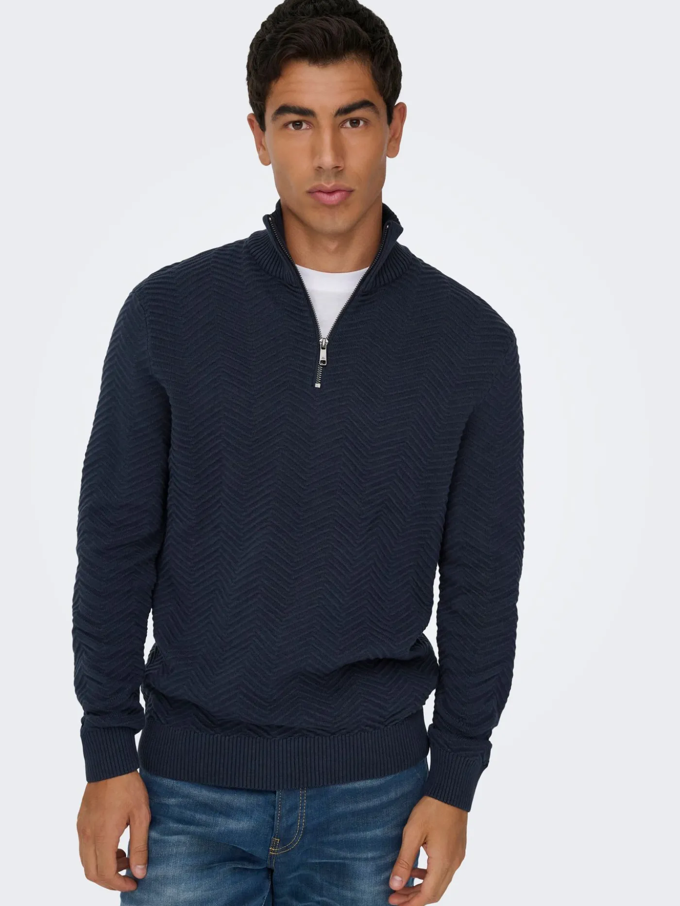 ONSMACE REG HERRINGBONE HALF ZIP KN