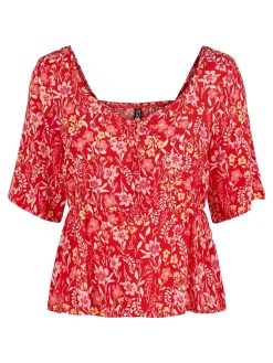 PCSANDY SS TOP BC - Poppy Red/Flower