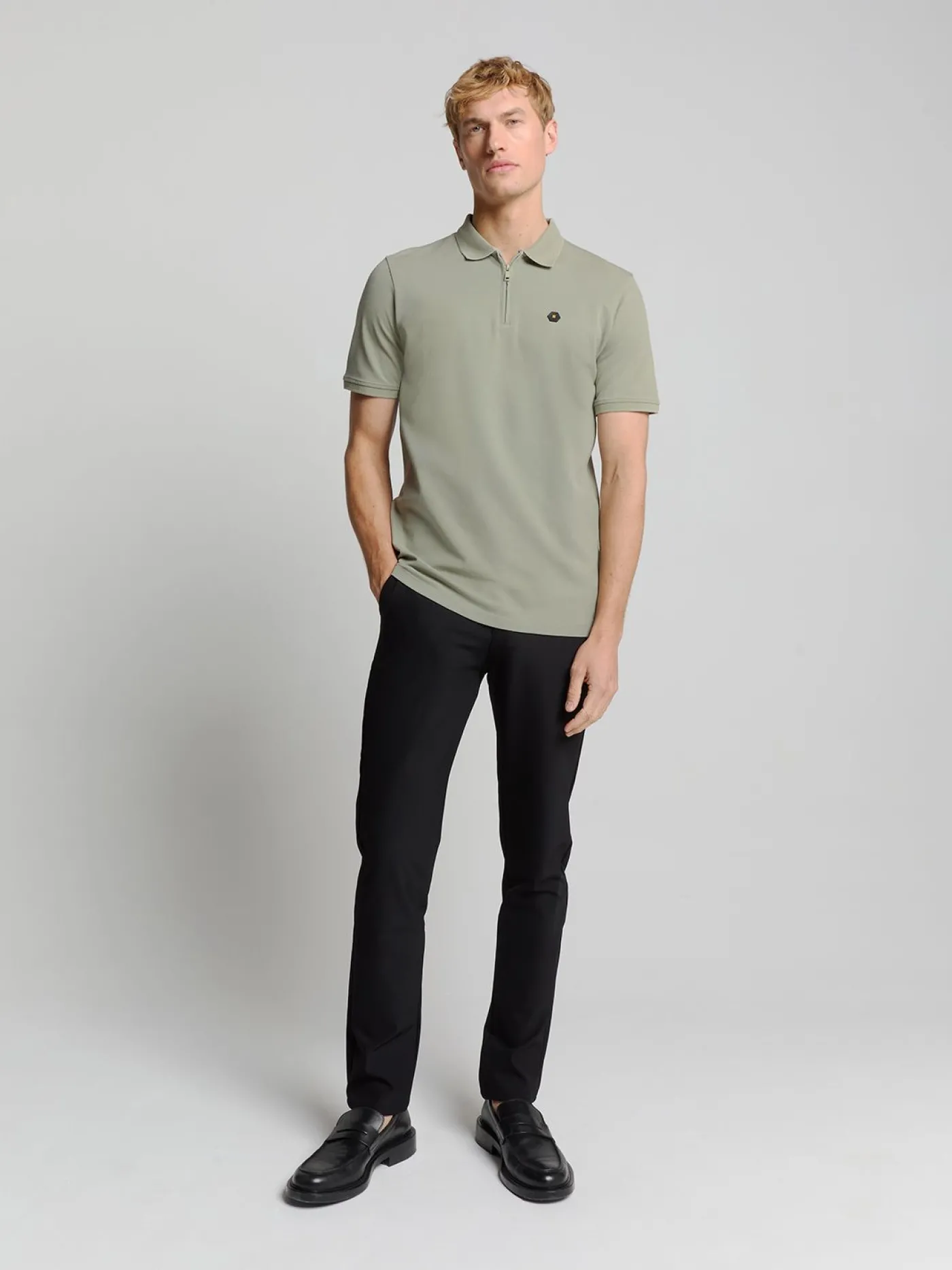 Polo Zip Pique Garment Dyed