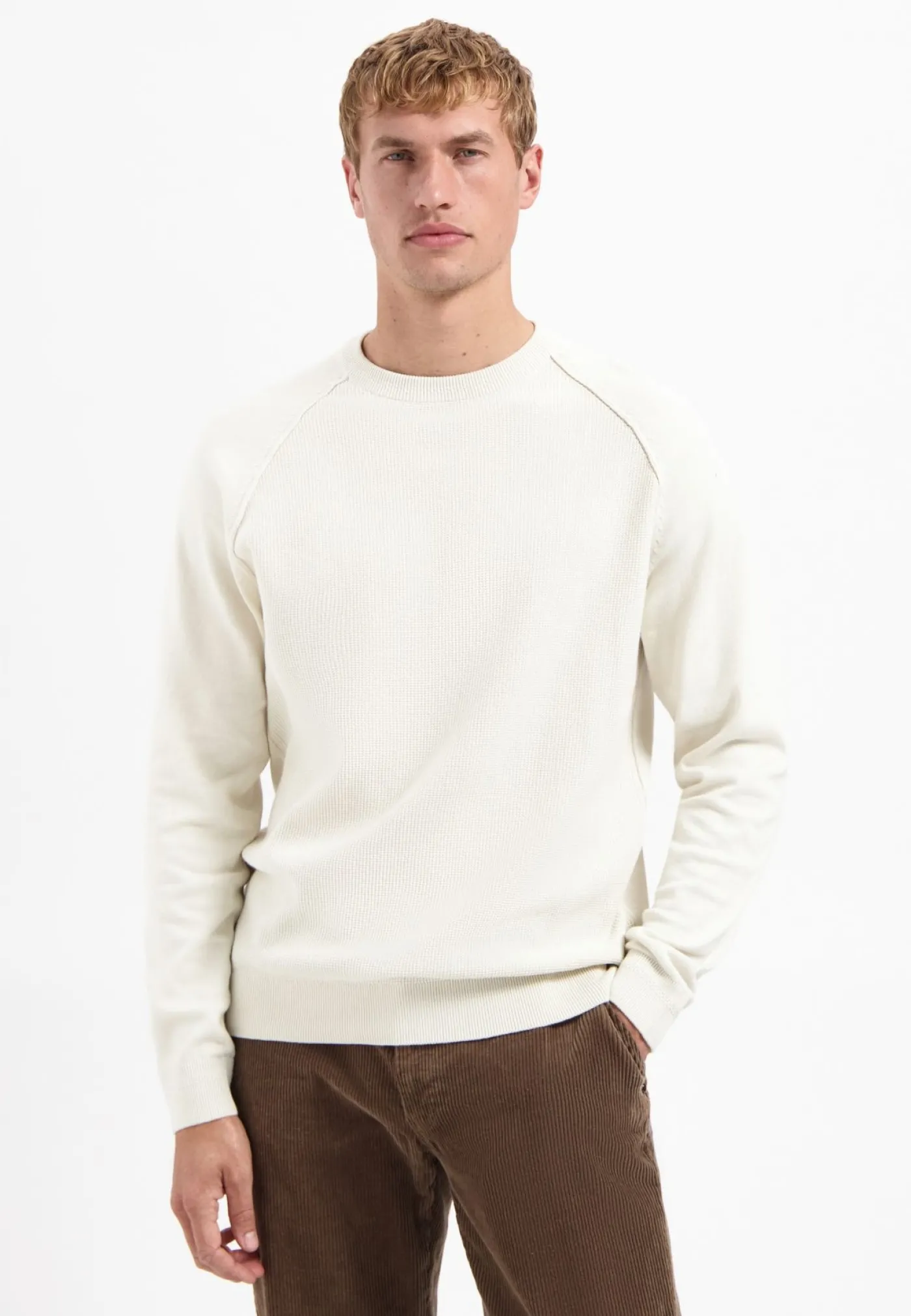 Pullover Crewneck Solid Waffle Knit