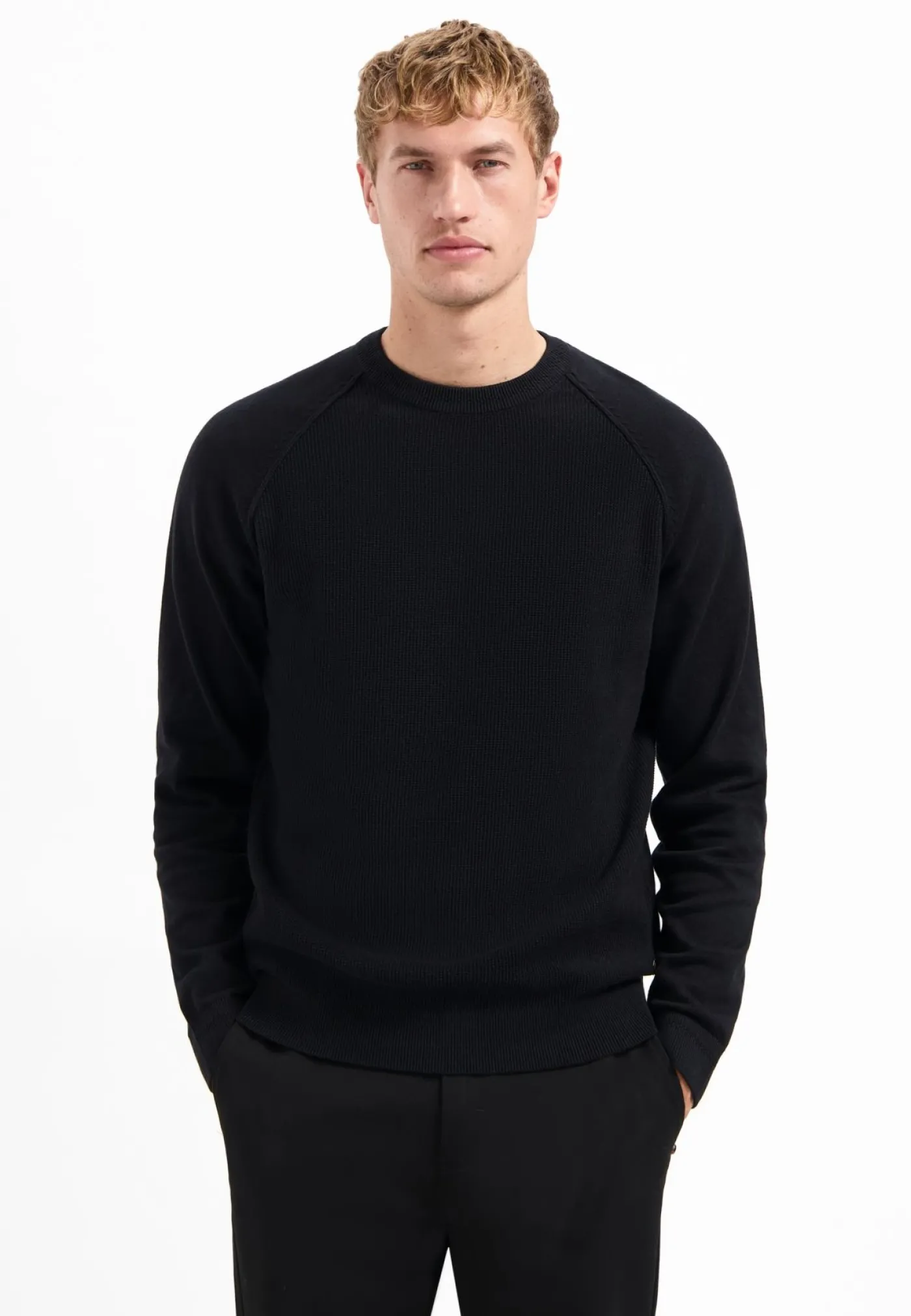 Pullover Crewneck Solid Waffle Knit