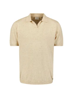 Pullover Short Sleeve Polo V Melange With Linen