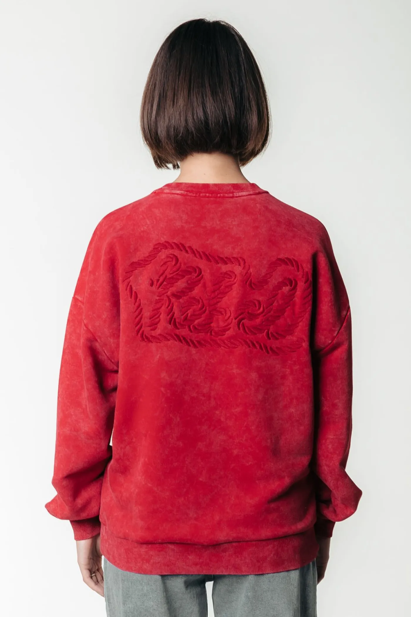 Rebel Braid Acid Wash Dropped Shoulder Sweat