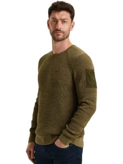 R-neck cotton rib melee knit