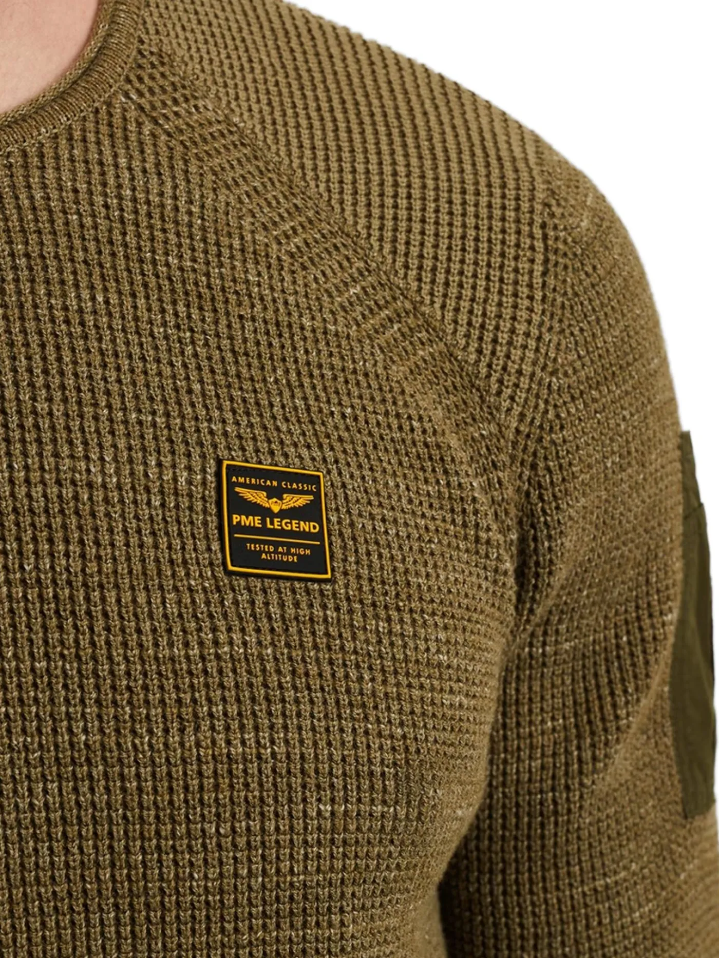 R-neck cotton rib melee knit