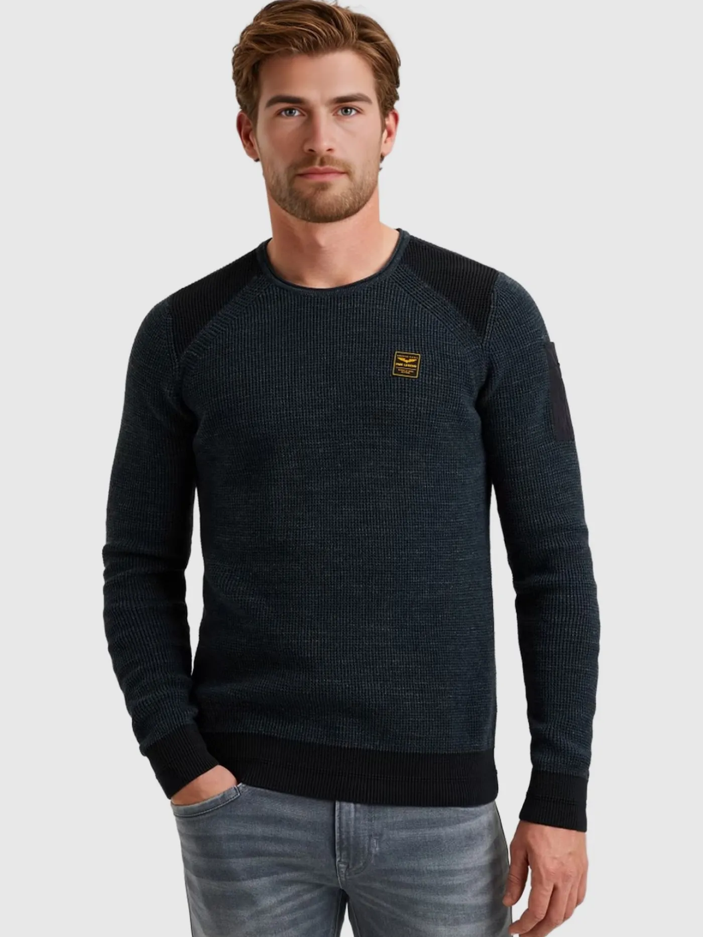 R-neck cotton rib melee knit