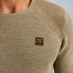 R-neck cotton rib melee knit