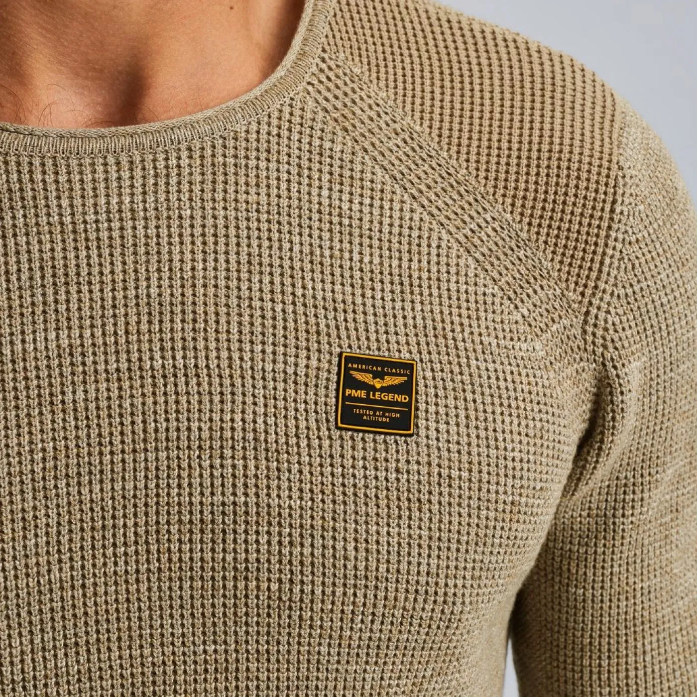 R-neck cotton rib melee knit