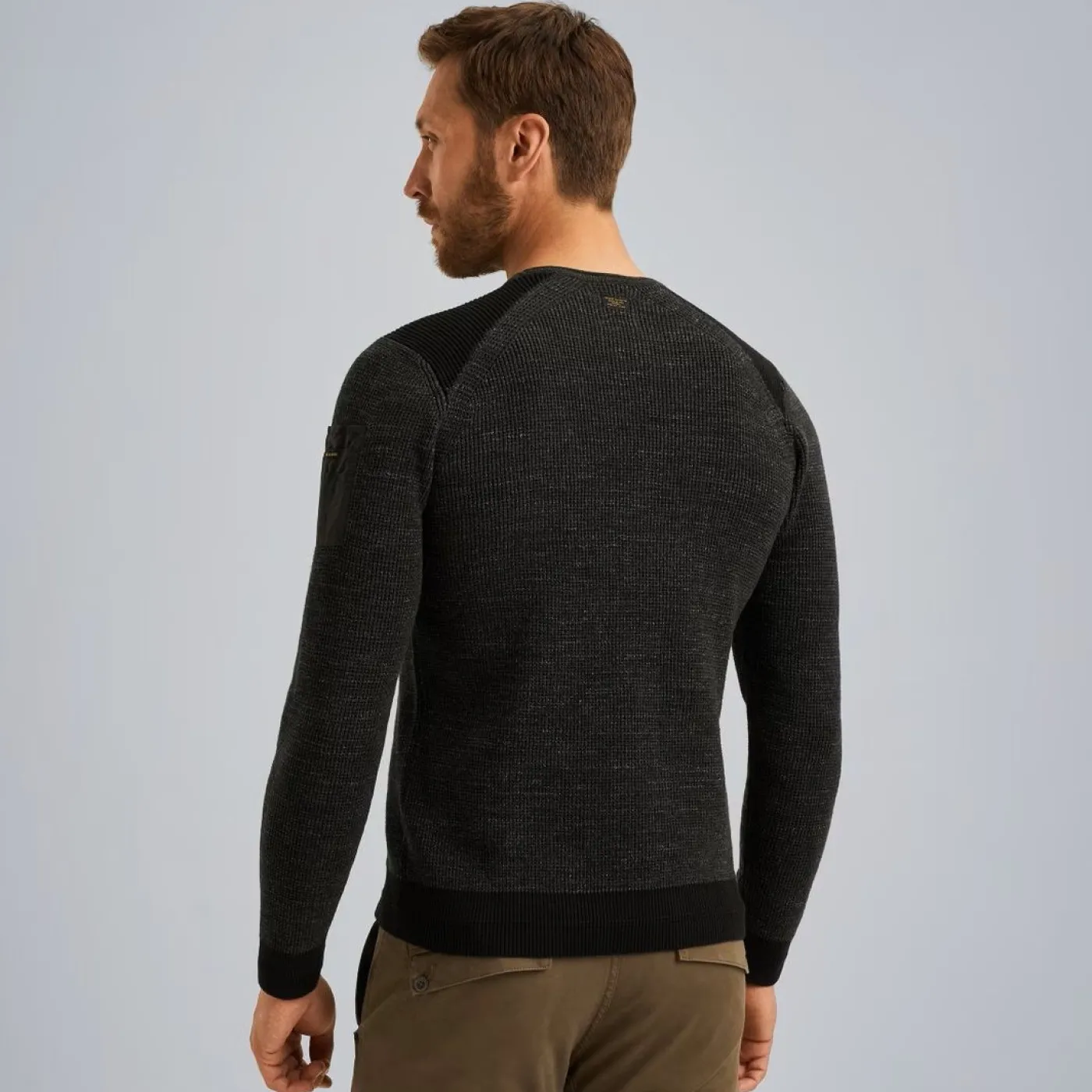 R-neck cotton rib melee knit