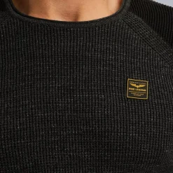 R-neck cotton rib melee knit