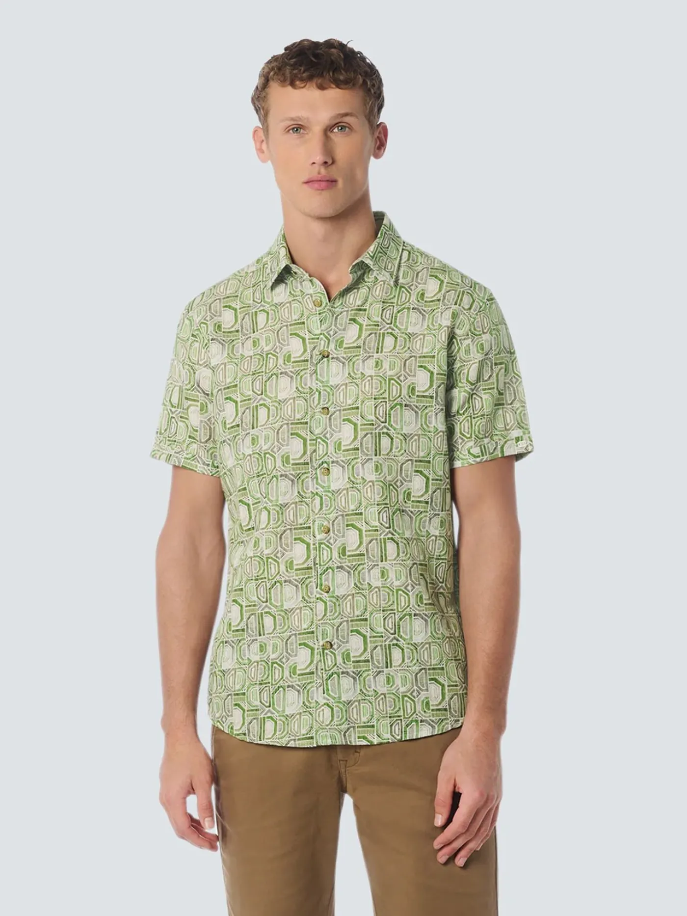 Shirt Short Sleeve Allover Printed With Linen