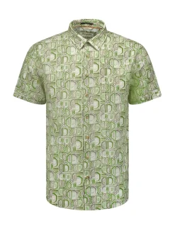 Shirt Short Sleeve Allover Printed With Linen