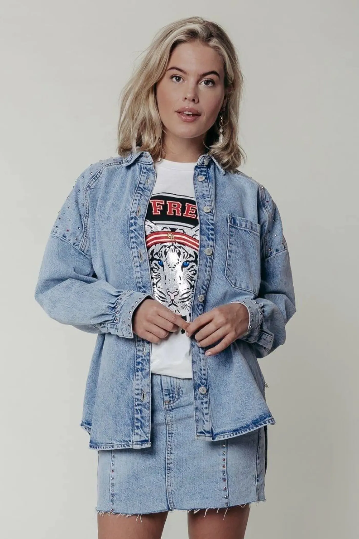 Teddy Rhinestones Denim Blouse