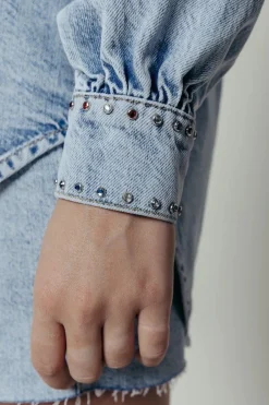 Teddy Rhinestones Denim Blouse