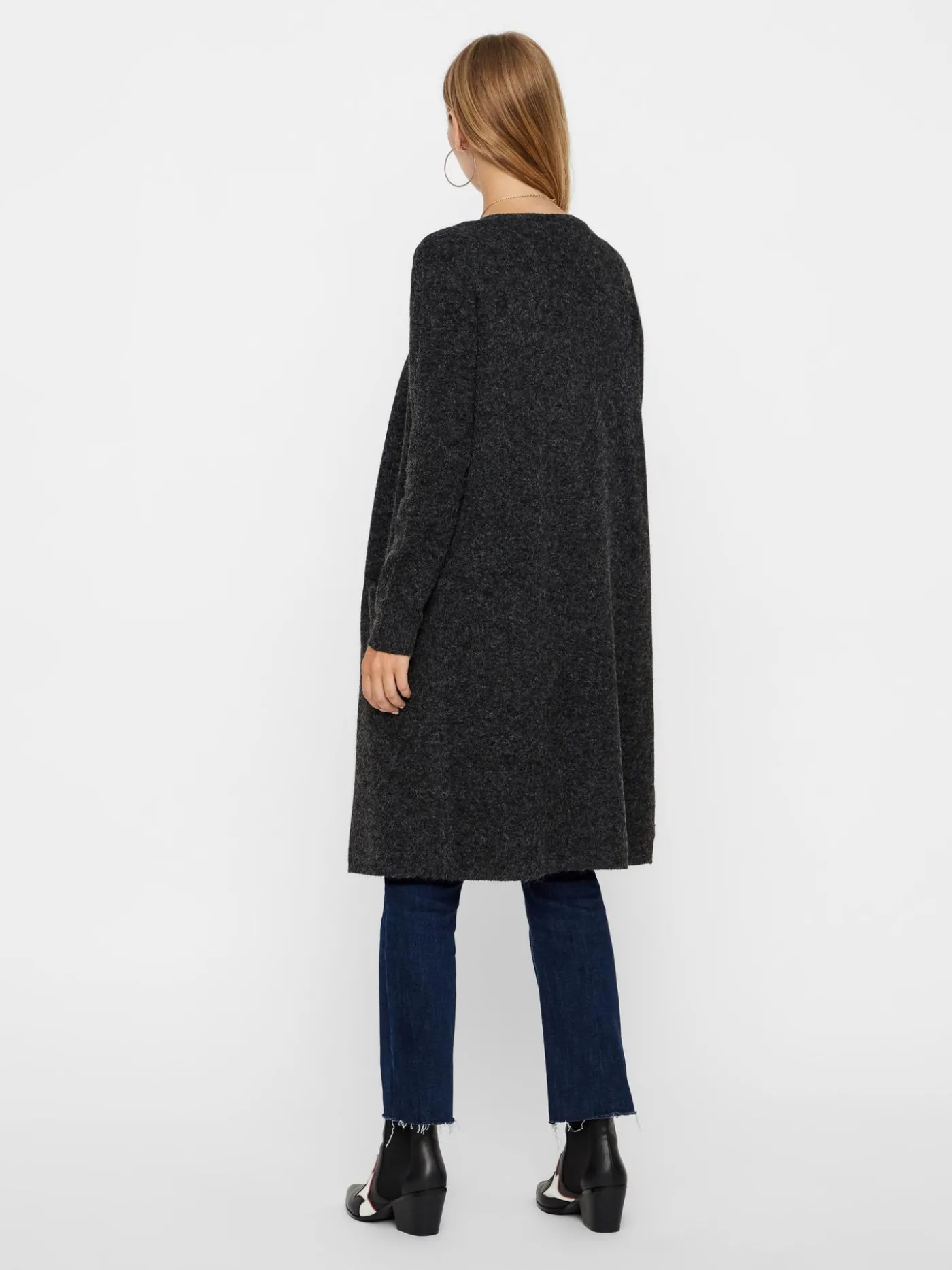 VMDOFFY LS LONG OPEN CARDIGAN GA NO - Black/MELANG