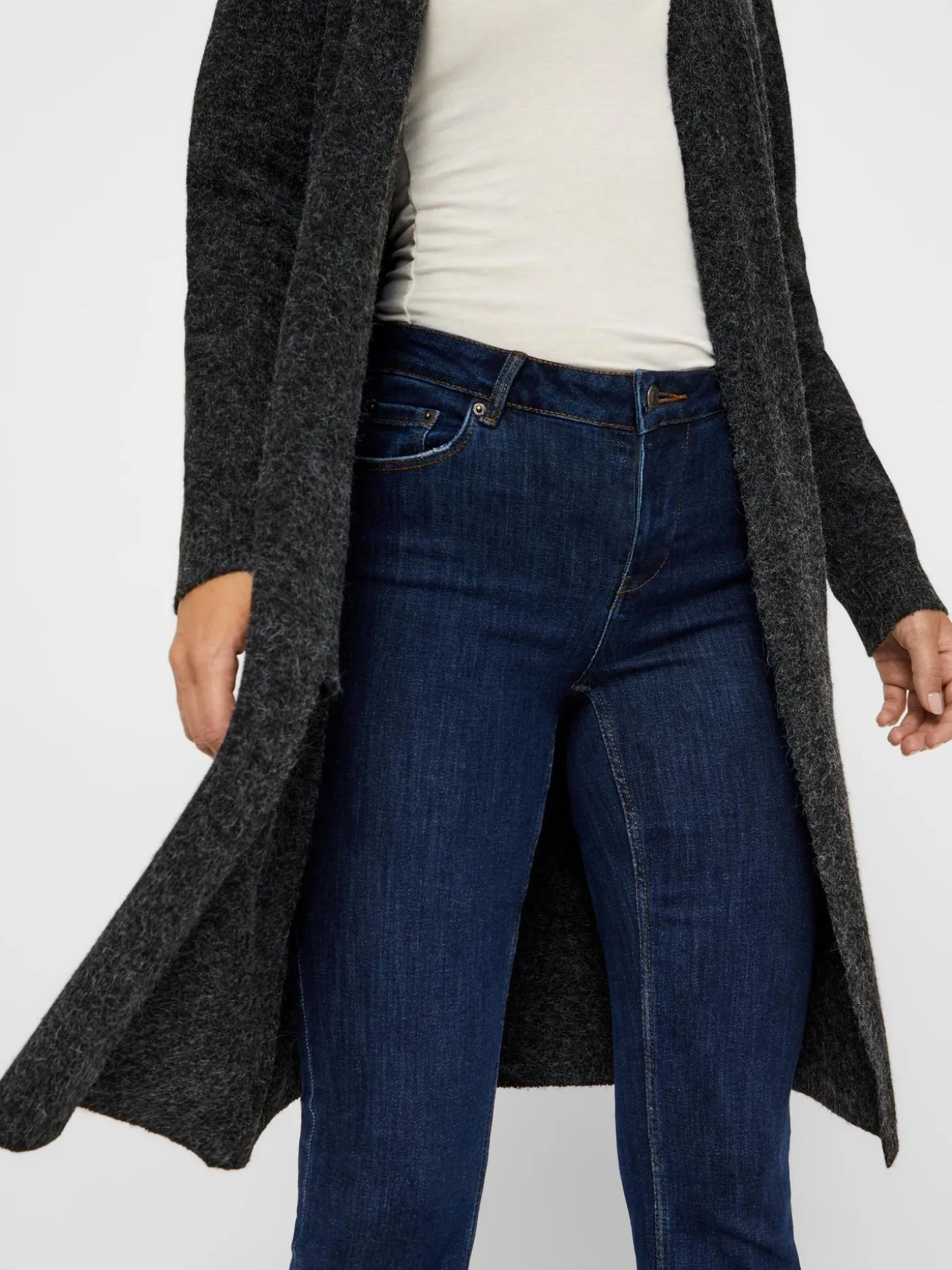 VMDOFFY LS LONG OPEN CARDIGAN GA NO - Black/MELANG