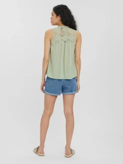 VMMAPLE SL LACE NECK TOP GA NOOS - Desert Sage