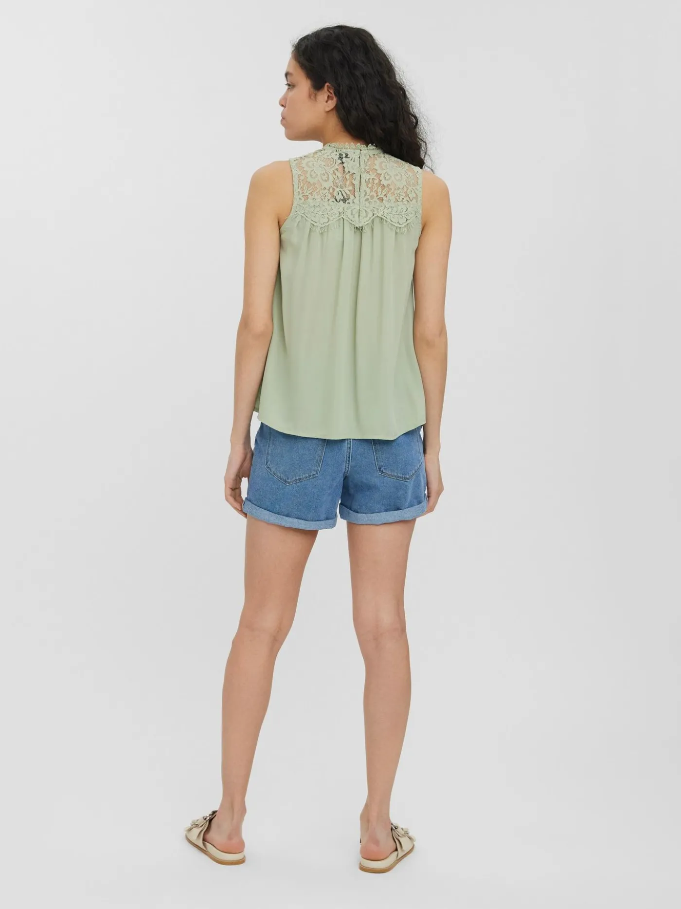 VMMAPLE SL LACE NECK TOP GA NOOS - Desert Sage