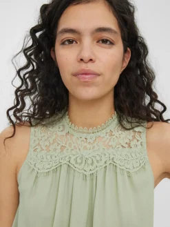 VMMAPLE SL LACE NECK TOP GA NOOS - Desert Sage