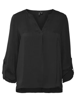 VMWILMA V-NECK FOLD-UP TOP NOOS - Black