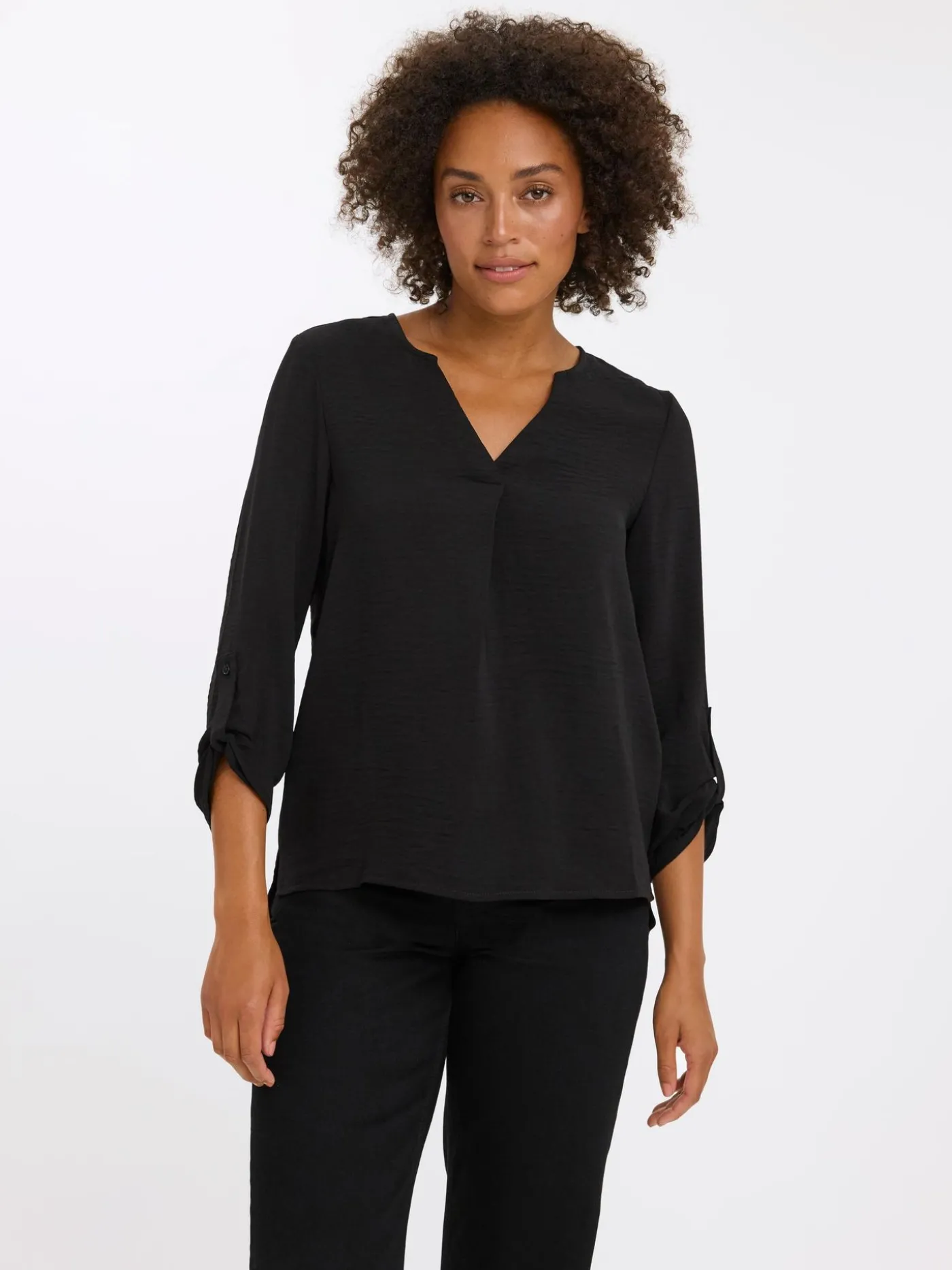 VMWILMA V-NECK FOLD-UP TOP NOOS - Black