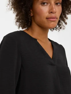 VMWILMA V-NECK FOLD-UP TOP NOOS - Black