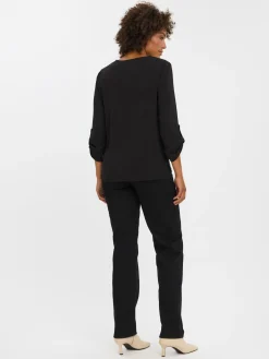 VMWILMA V-NECK FOLD-UP TOP NOOS - Black